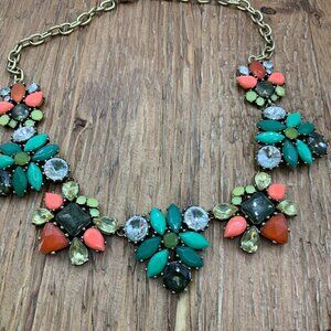 Stella & Dot Elodie Teal Coral Crystal Gold Tone Statement Necklace